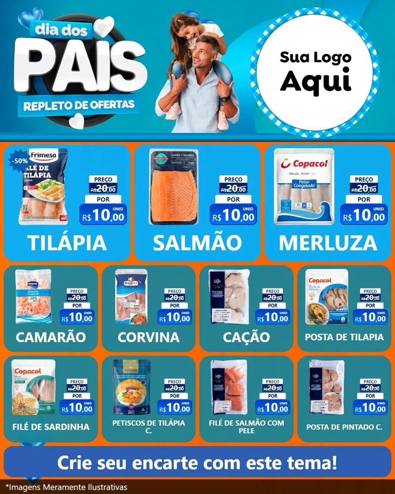 Modelo de Rede Social para Feed Instagram com o tema Dia Dos Pais Repleto de Ofertas para Peixaria