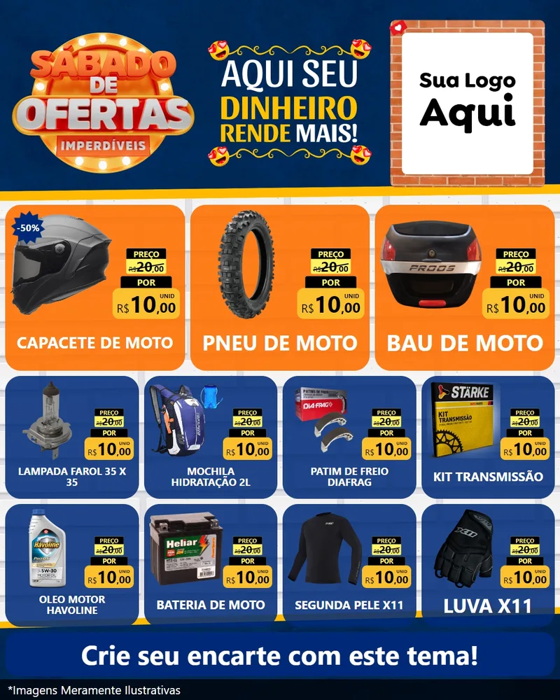 Modelo de Rede Social para Feed Instagram com o tema Sábado de Ofertas Imperdíveis para Moto peças