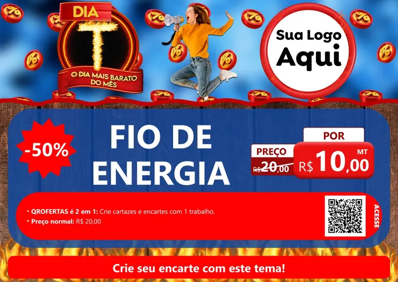 Modelo de Cartaz para Cartaz A4 Horizontal com o tema Dia T - O Dia Mais Barato Do Mês para Materiais Elétricos