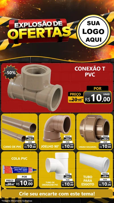 Modelo de Rede Social para Stories com o tema Explosão de Ofertas para Tubos e conexões