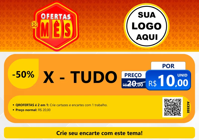 Modelo de Cartaz para Cartaz A4 Horizontal com o tema Ofertas do Mês para Hamburgueria