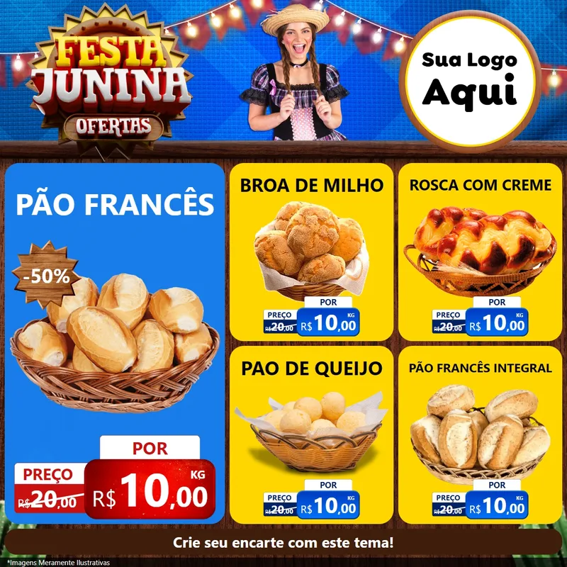 Modelo de Rede Social para Feed Facebook com o tema Festa Junina Ofertas para Padaria