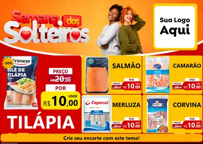Modelo de Encarte para Encarte A4 Horizontal com o tema Semana dos Solteiros para Peixaria