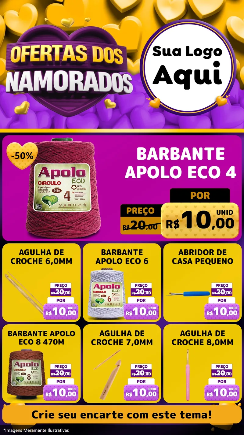 Modelo de Rede Social para Stories com o tema Oferta Dos Namorados para Armarinho e Aviamentos
