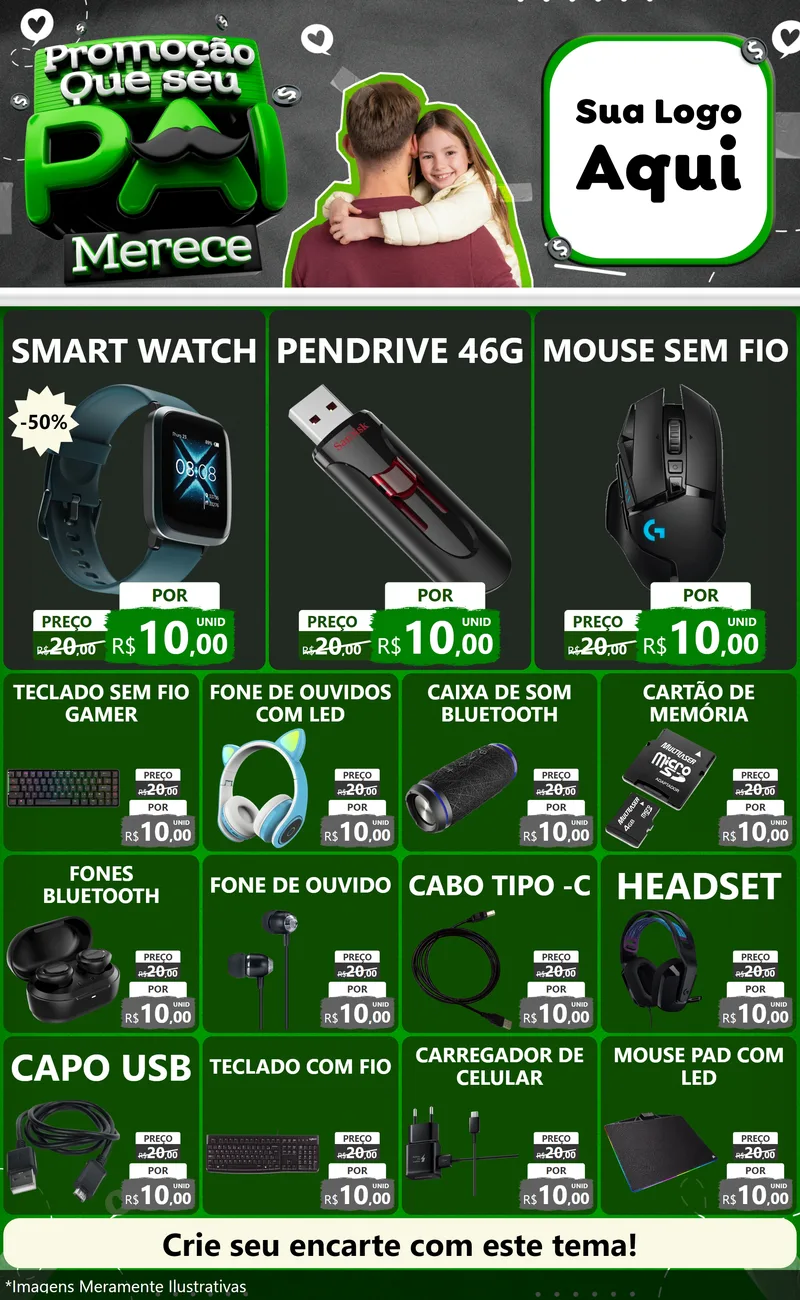 Modelo de Encarte para Encarte Grande com o tema Promoção Que seu Pai Merece para Informática