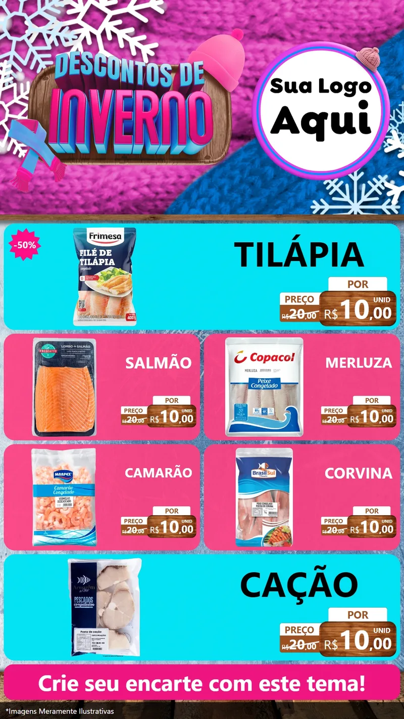 Modelo de TV para TV Vertical com o tema Descontos de Inverno para Peixaria