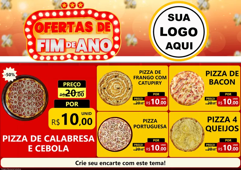 Modelo de Encarte para Encarte A4 Horizontal com o tema Ofertas de Fim de Ano para Pizzaria