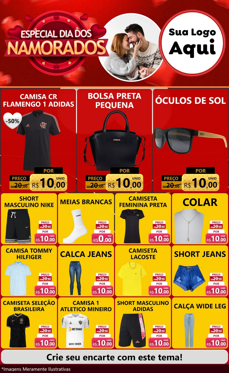 Modelo de Encarte para Encarte Grande com o tema Especial Dia Dos Namorados para Roupas e acessórios