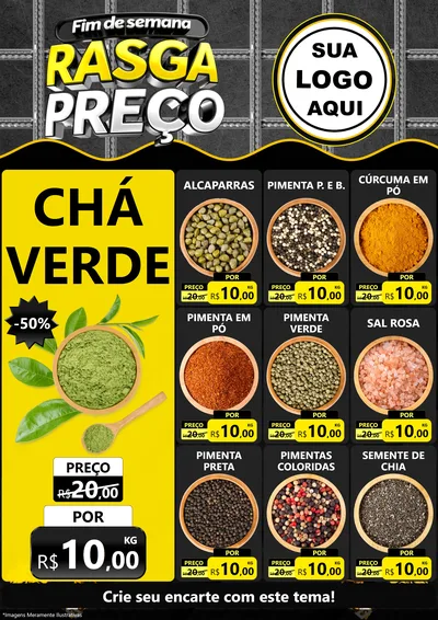 Modelo de Encarte para Encarte A4 Vertical com o tema Fim de Semana Rasga Preço para Produtos Naturais