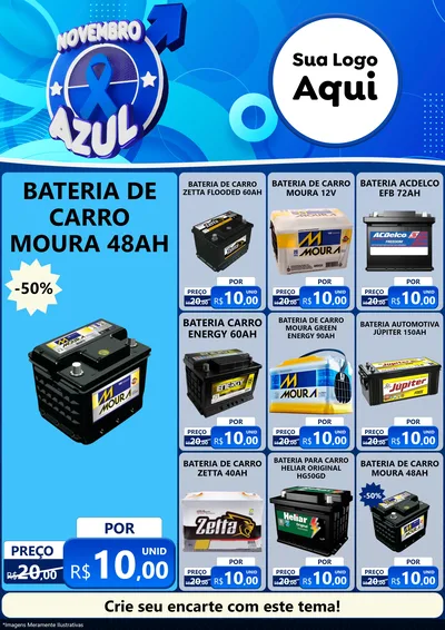 Modelo de Encarte para Encarte A4 Vertical com o tema Novembro Azul para Baterias Elétricas