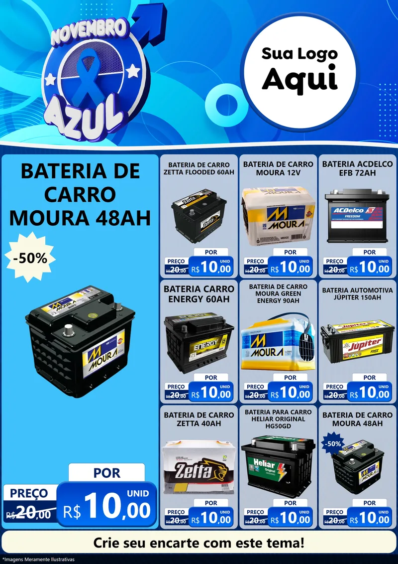 Modelo de Encarte para Encarte A4 Vertical com o tema Novembro Azul para Baterias Elétricas