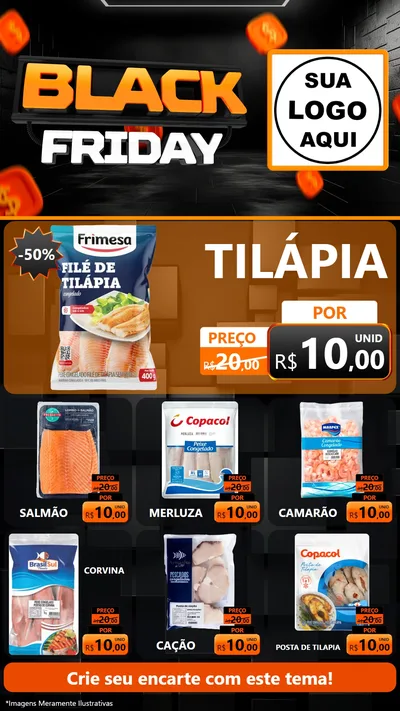 Modelo de Rede Social para Stories com o tema Black Friday para Peixaria