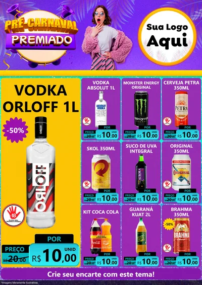 Modelo de Encarte para Encarte A4 Vertical com o tema Pré-Carnaval Premiado para Distribuidora de bebidas