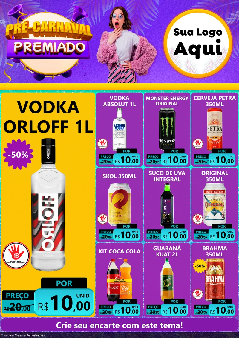 Modelo de Encarte para Encarte A4 Vertical com o tema Pré-Carnaval Premiado para Distribuidora de bebidas