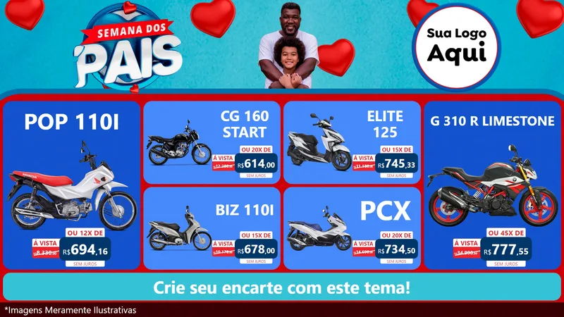 Modelo de TV para TV Horizontal com o tema Semana Dos Pais para Concessionaria de Motos