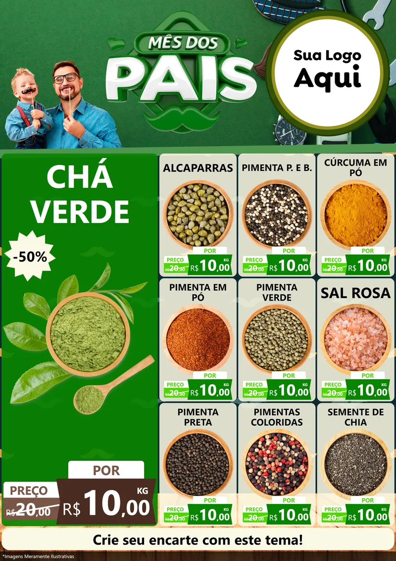 Modelo de Encarte para Encarte A4 Vertical com o tema Mês dos Pais para Produtos Naturais