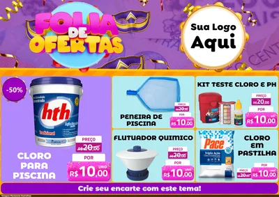 Modelo de Encarte para Encarte A4 Horizontal com o tema Folia de Ofertas para Produtos para Piscina