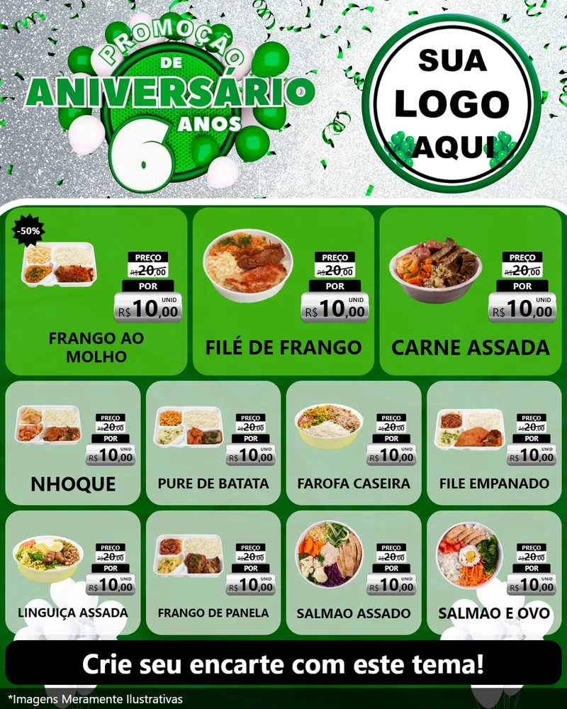 Modelo de Rede Social para Feed Instagram com o tema Promoção de Aniversário - 6 Anos para Restaurante