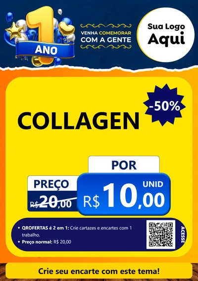 Modelo de Cartaz para Cartaz A4 Vertical com o tema Um Ano de Aniversário para Suplementos alimentares