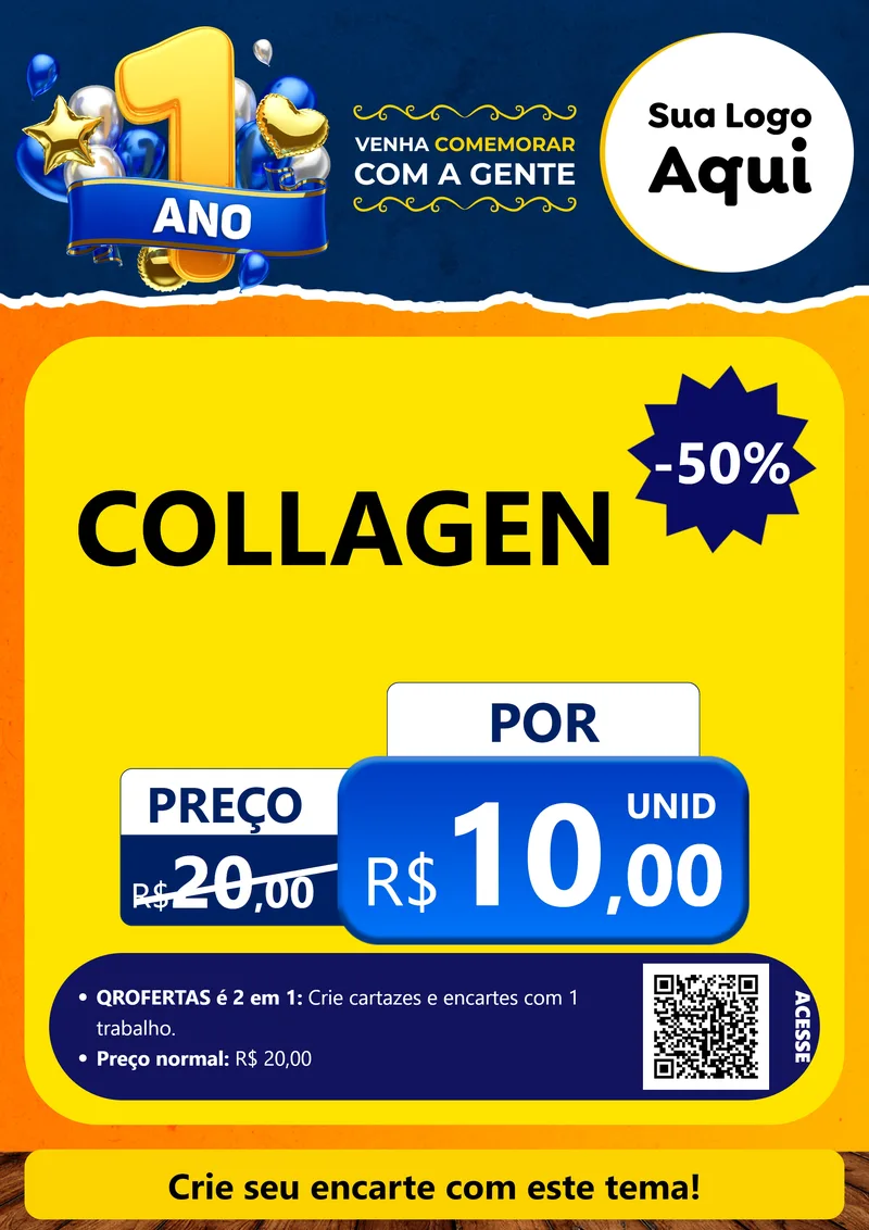 Modelo de Cartaz para Cartaz A4 Vertical com o tema Um Ano de Aniversário para Suplementos alimentares