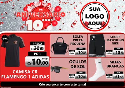 Modelo de Encarte para Encarte A4 Horizontal com o tema Promoção de Aniversário - 10 Anos para Roupas e acessórios