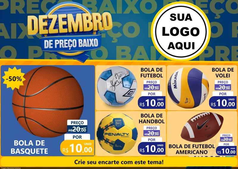 Modelo de Encarte para Encarte A4 Horizontal com o tema Dezembro de Preço Baixo para Artigos Esportivos