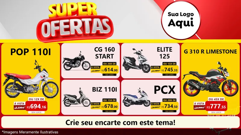 Modelo de TV para TV Horizontal com o tema Super Ofertas para Concessionaria de Motos