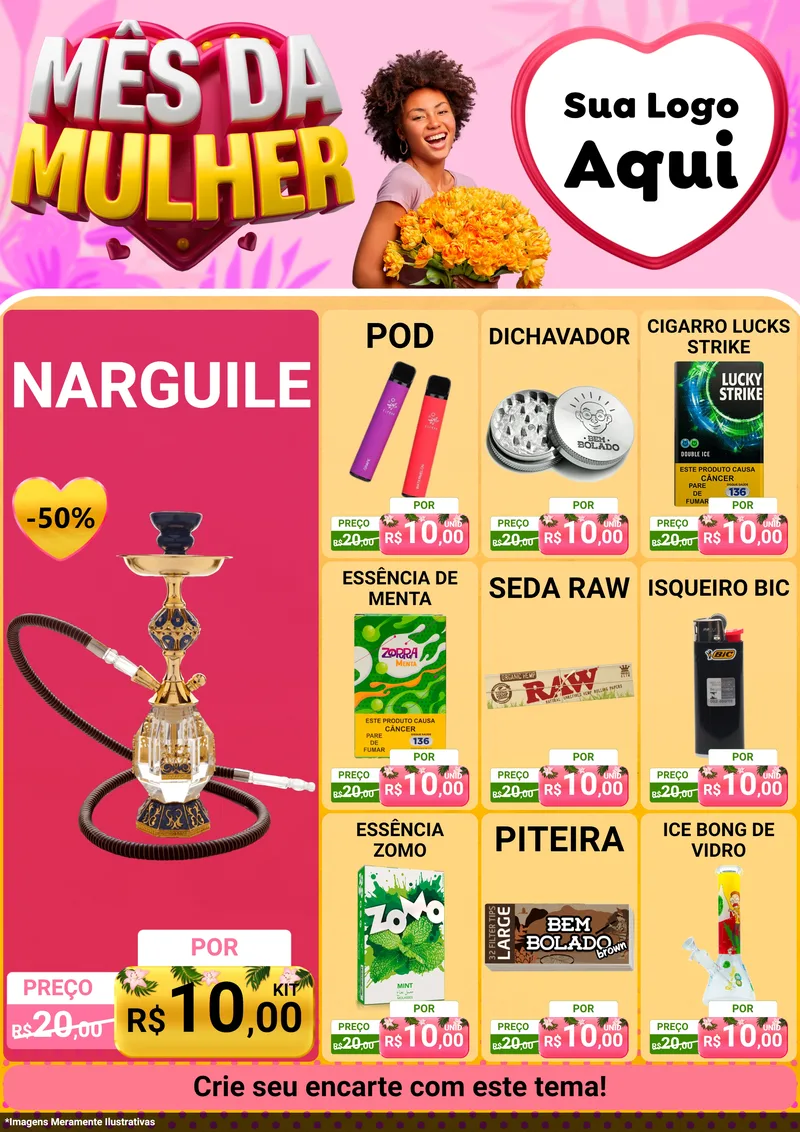 Modelo de Encarte para Encarte A4 Vertical com o tema Mês da Mulher para Tabacaria