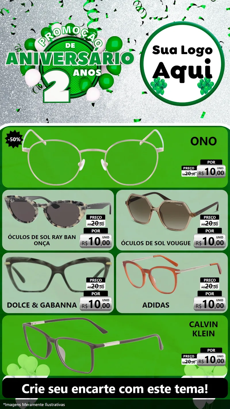 Modelo de TV para TV Vertical com o tema Promoção de Aniversário - 2 Anos para Óticas