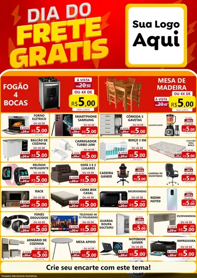 Modelo de Encarte para Encarte A4 Vertical com o tema Dia do Frete Grátis para Móveis e Eletro