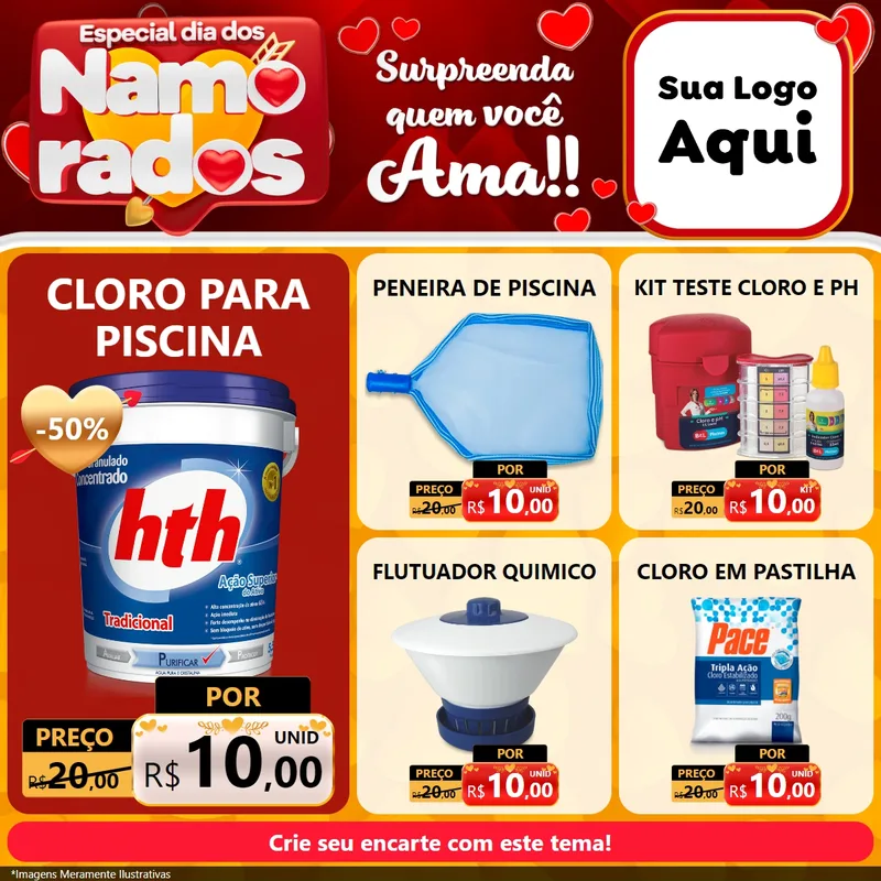 Modelo de Rede Social para Feed Facebook com o tema Especial Dia dos Namorados para Produtos para Piscina