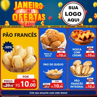 Modelo de Rede Social para Feed Facebook com o tema Janeiro de Ofertas É Aqui! para Padaria