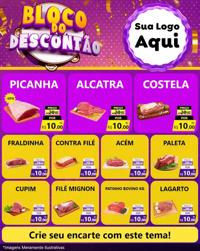 Modelo de Rede Social para Feed Instagram com o tema Bloco do Descontão para Açougue