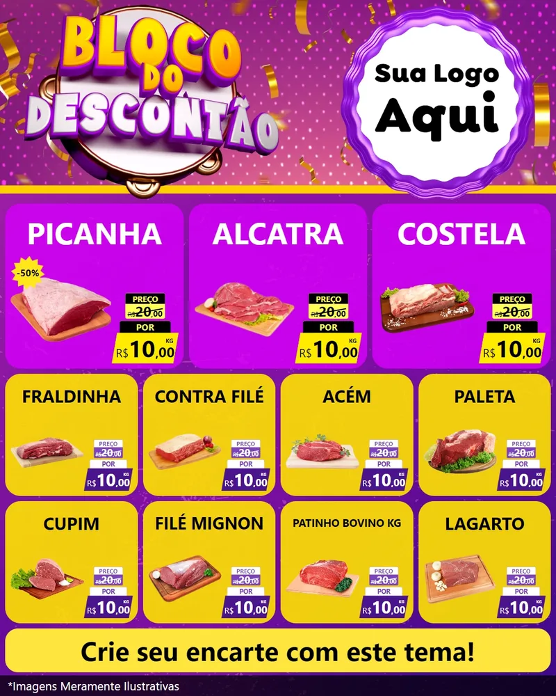 Modelo de Rede Social para Feed Instagram com o tema Bloco do Descontão para Açougue