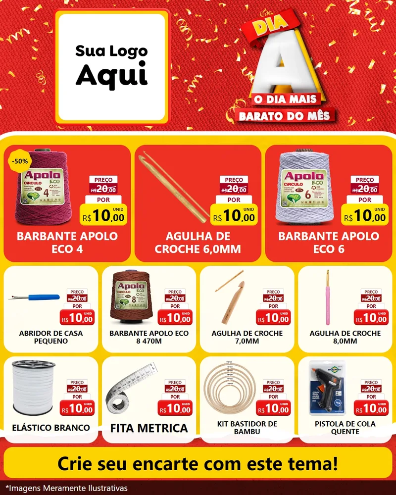 Modelo de Rede Social para Feed Instagram com o tema Dia A o Dia Mais Barato do Mês para Armarinho e Aviamentos