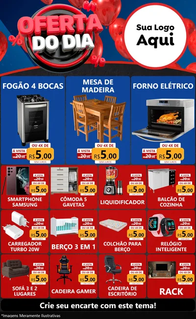 Modelo de Encarte para Encarte Grande com o tema Oferta do Dia para Móveis e Eletro
