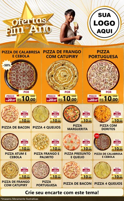 Modelo de Encarte para Encarte Grande com o tema Ofertas Fim de Ano para Pizzaria