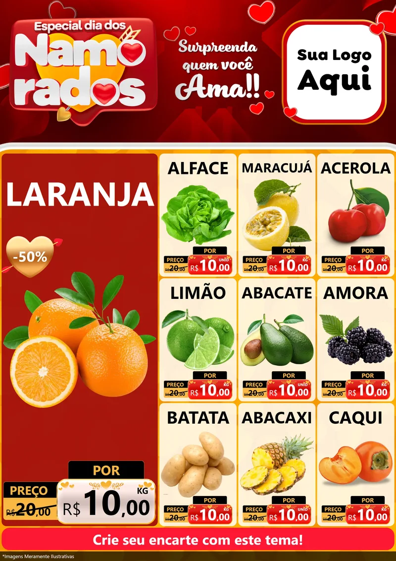 Modelo de Encarte para Encarte A4 Vertical com o tema Especial Dia dos Namorados para Hortifrúti