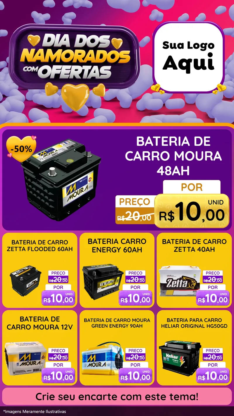 Modelo de Rede Social para Stories com o tema Dia Dos Namorados Com Ofertas para Baterias Elétricas