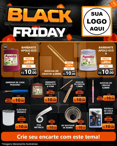 Modelo de Rede Social para Feed Instagram com o tema Black Friday para Armarinho e Aviamentos