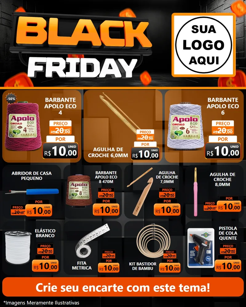 Modelo de Rede Social para Feed Instagram com o tema Black Friday para Armarinho e Aviamentos