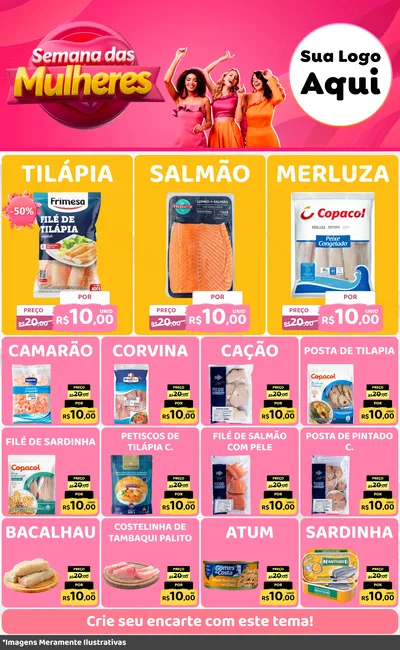 Modelo de Encarte para Encarte Grande com o tema Semana das Mulheres para Peixaria