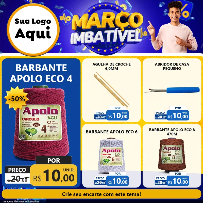 Modelo de Rede Social para Feed Facebook com o tema Março Imbatível para Armarinho e Aviamentos