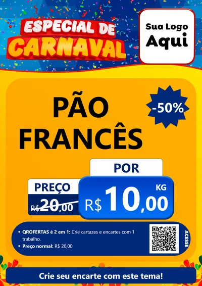 Modelo de Cartaz para Cartaz A4 Vertical com o tema Especial de Carnaval para Padaria