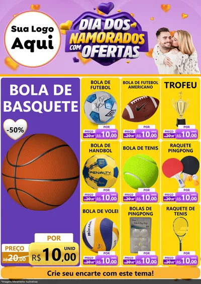 Modelo de Encarte para Encarte A4 Vertical com o tema Dia Dos Namorados Com Ofertas para Artigos Esportivos