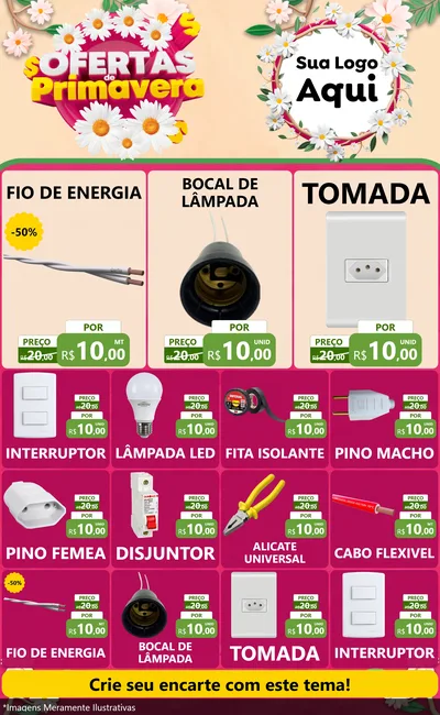 Modelo de Encarte para Encarte Grande com o tema Ofertas de Primavera para Materiais Elétricos