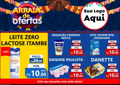Modelo de Encarte para Encarte A4 Horizontal com o tema Arraiá de Ofertas para Frios e Laticínios