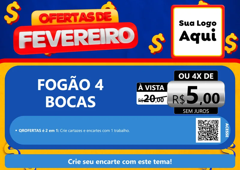 Modelo de Cartaz para Cartaz A4 Horizontal com o tema Ofertas de Fevereiro para Móveis e Eletro