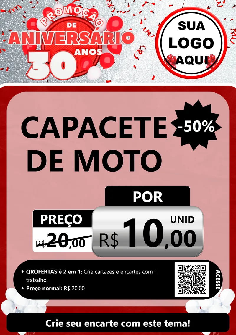 Modelo de Cartaz para Cartaz A4 Vertical com o tema Promoção de Aniversário - 30 Anos para Moto peças