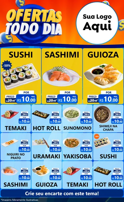 Modelo de Encarte para Encarte Grande com o tema Ofertas Todo Dia para Comida japonesa